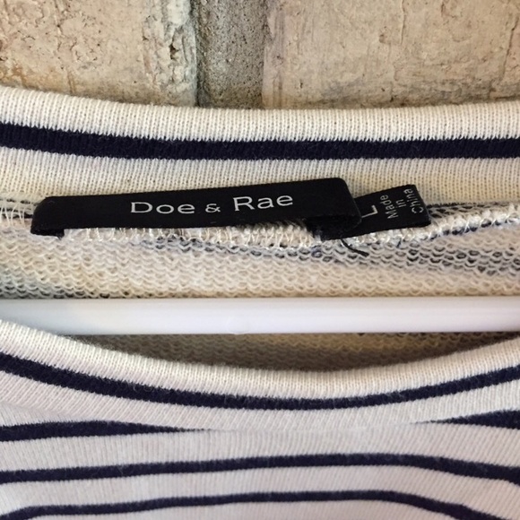 Cream Striped Sweater with Ruffle Chambray Hem - Picture 4 of 5